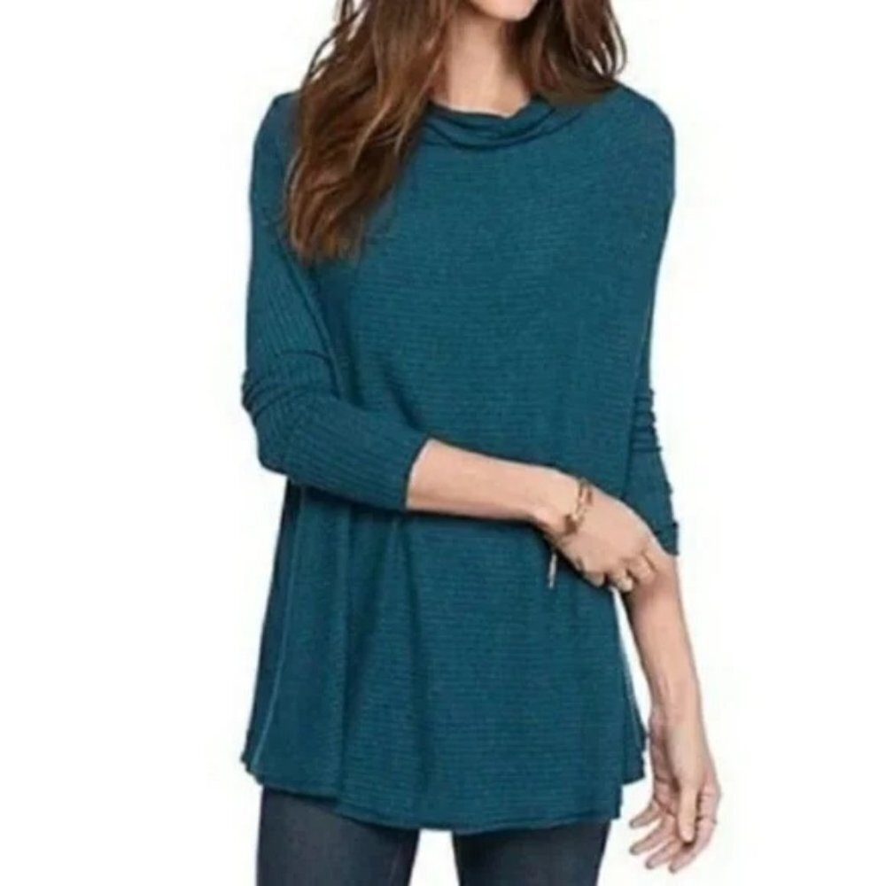 Free People Lover Rib‎ Slit Back Top Frayed Hem Teal Women Size XS